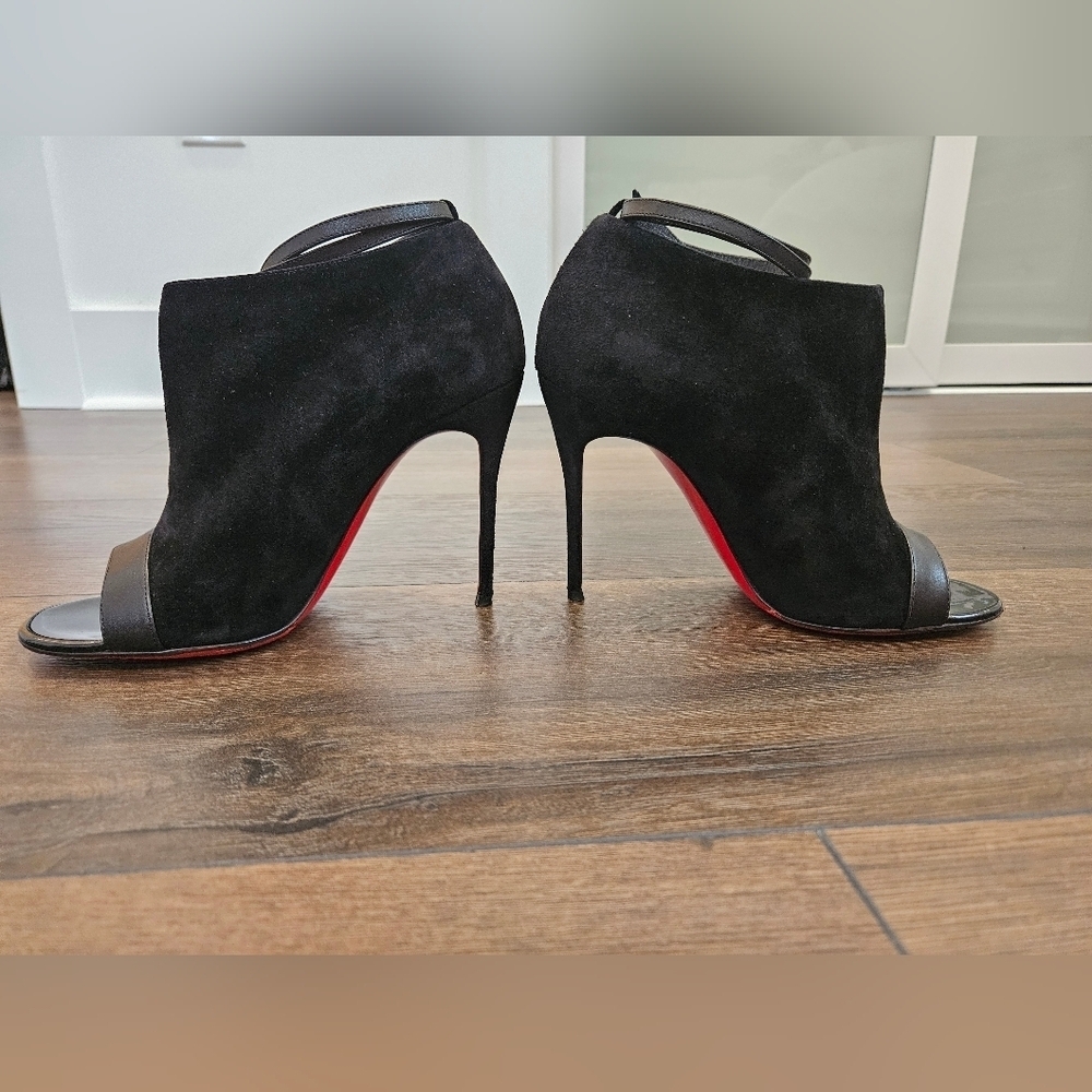 Christian Louboutin Diptic Black Peep-Toe Heels - Size 37 1/2 US 7.5-8 - Picture 3 of 16